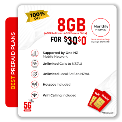 Telsim 4GB prepaid plan with 100% month one includes unlimited NZ AU calls and texts