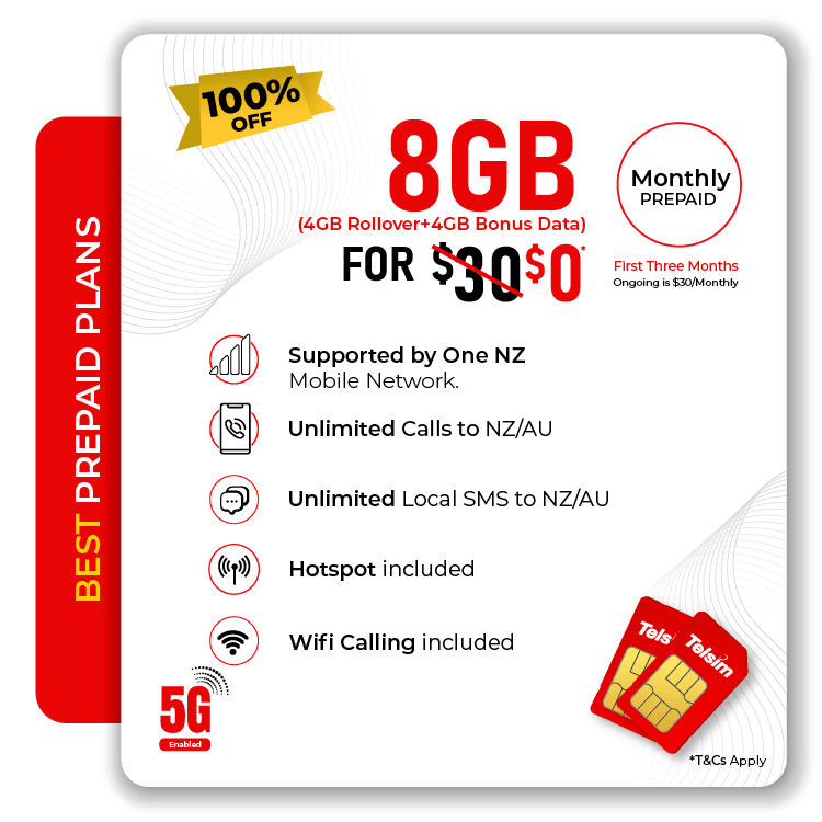 Telsim 4GB prepaid SIM unlimited NZ AU talk text and 100% off 3 months