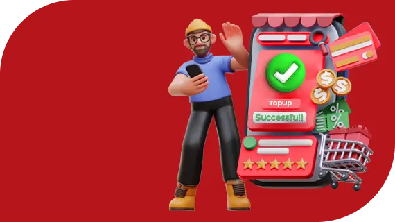 Easy Mobile On line Orders, Payments and Shopping Image of a man holding a smartphone with a large mobile screen showing a successful payment on secure shopping transactions.